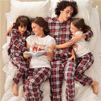 Пижама для девочки новогодняя (футболка и брюки) KAFTAN Christmas time размер 34 (122-128 см), бело-красная