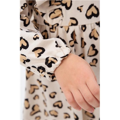 Платье Крылья длинный рукав детское (Сердечки на бежевом)