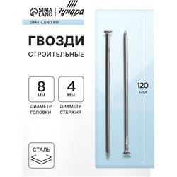 Гвозди ТУНДРА, строительные, ГОСТ 4028-63, без покрытия, 4×120 мм, 25 кг