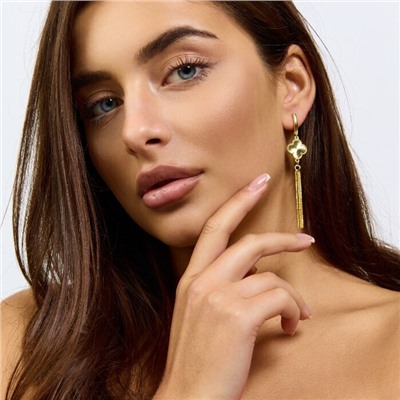 Серьги подвески длинные клевер ювелирная бижутерия Итальянское золото (покрытие желтое 14к) , арт.217.428