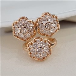 Комплект ювелирной бижутерии коллекция "Дубай" серьги и кольцо 19 р, покрытие позолота, вставка: фианиты, цвет: прозрачный, арт.313.208-19