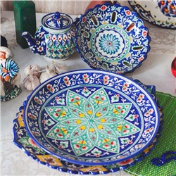 Фруктовница узбекская Риштанская Керамика «Узоры», d=23 см, синяя