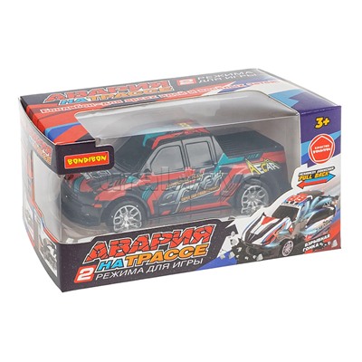 Машинка пластмассовая инерционная "Авария на трассе" Пикап (pull back) ВОХ 15,2х7,5х7,5см,