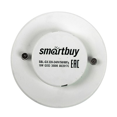 Лампа cветодиодная Smartbuy, Tablet, 10 Вт, GX53, 3000 К, теплый белый, матовое стекло