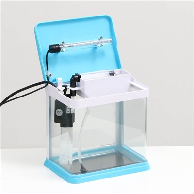 Аквариум SeaStar HX-180F, 3.5 л, в комплекте: LED-лампа, фильтр, синий