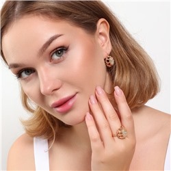 Комплект ювелирная бижутерия коллекция  "Дубай" серьги и кольцо 17 р, покрытие: позолота, вставка: искусственный камень с вкраплениями, цвет: бежевый, арт.313.129-17