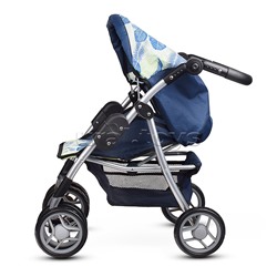 Коляска для кукол металл., складная, прогулочная с козырьком, с корзиной, принт листья