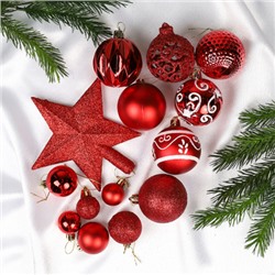 Елочное украшене Набор шаров со звездой 101 штука 3/4/6 см / HX-25 /уп 15/красный