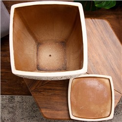 Горшок для цветов «Персей», 60 л, 41×41×49 см, керамический, с поддоном, бежевый