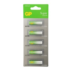 Батарейка алкалиновая GP Super, AAA, LR03-5BL, мизинчиковая, 1.5 В, 5 штук, в блистере