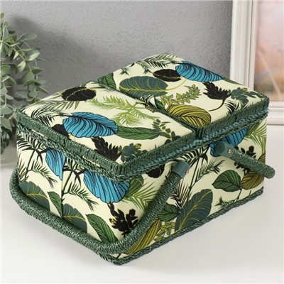 Шкатулка для рукоделия и шитья «Тропические листья на зелёном», хранение ниток, иголок, мелочи, 19×26×14.5 см