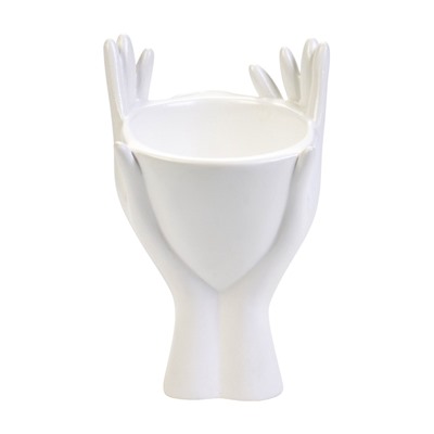 Декоративное кашпо для цветов «Мечты в руках», 380 мл, 20×13.5×13 см, гипс, белое