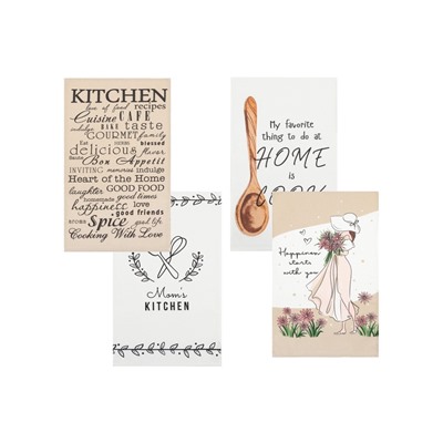 Набор кухонных полотенец Доляна Happiness, 35×60 см -4 шт., 100% хлопок, вафля 160 г/м²