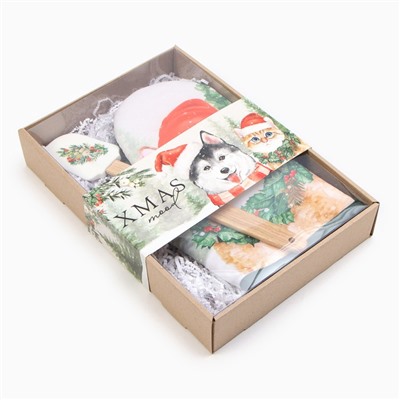 Набор новогодний подарочный «Доляна. Кошечка»: варежка-прихватка, лопатка силикон