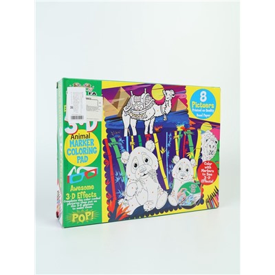 УЦЕНКА Книжка-раскраска многоразовая «Животные» фломастеры 12 цв, 3D очки, бутылочка