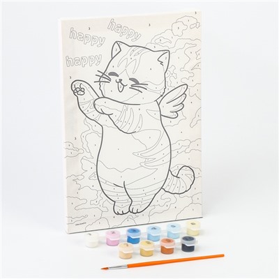 Картина по номерам для детей на холсте с подрамником «Счастливый котик», 20×30 см
