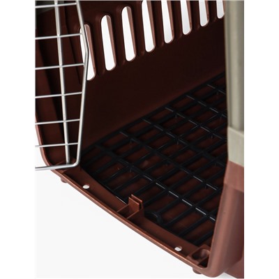 Переноска для животных, 59×36×35 см, с поддоном, с металлической дверью, цвет кофейный, серый