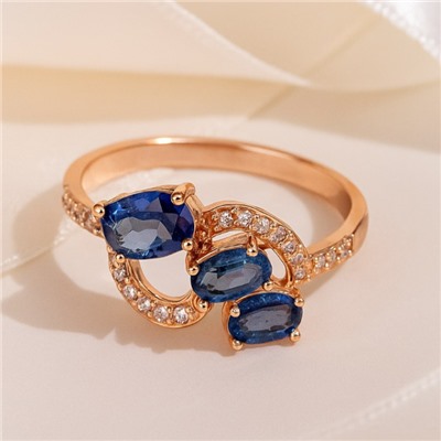 Кольцо 20 р ювелирная бижутерия коллекция "Дубай", покрытие позолота, вставка: фианиты и цирконы, цвет: синий и прозрачный, арт.414.121-20