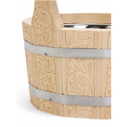 Шайка - ушат для бани и сауны «Русский узор», 3 л, липа, нержавеющая вставка, «Добропаровъ»