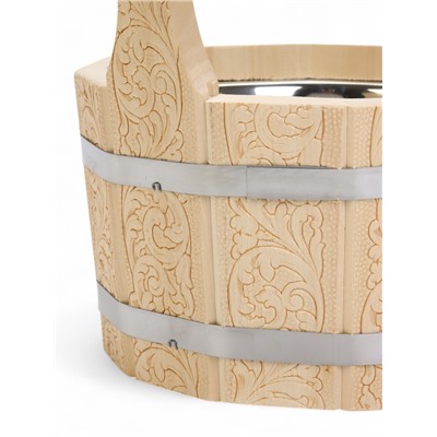 Шайка - ушат для бани и сауны «Русский узор», 3 л, липа, нержавеющая вставка, «Добропаровъ»