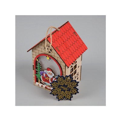 Ёлочная игрушка «Домик с Дедом Морозом», 14.5×11×8.5 см, 1 LED, от батареек, свечение тёплое белое