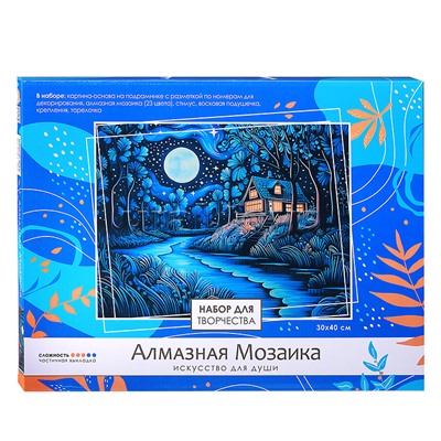 Алмазная мозаика на подрамнике 30*40 (частичная выкладка). Ночь в лесу.