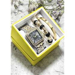 Подарочный набор для женщин часы, 2 браслета + коробка #22853238