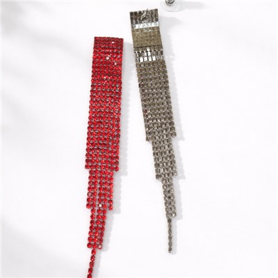 Серьги длинные висячие со стразами "Вечерние", цвет: красный, арт.012.013