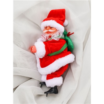 Дед Мороз «С мешком, на лестнице» 20×9 см, 65 см, движение, музыка, красный