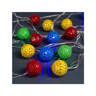 Гирлянда «Нить» 4 м с насадками «Шарик с узором», IP20, прозрачная нить, 20 LED, свечение мульти, 8 режимов, 220 В