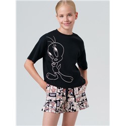 Комплект трикотажный для девочек: фуфайка (футболка), шорты