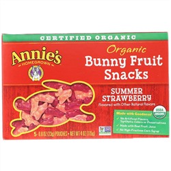 Annie's Homegrown, Органические фруктовые закуски Bunny , со вкусом летней клубники, 4 унции (115 г)