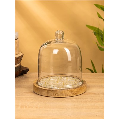 Клош стеклянный, 18×18×20.5 см, дерево