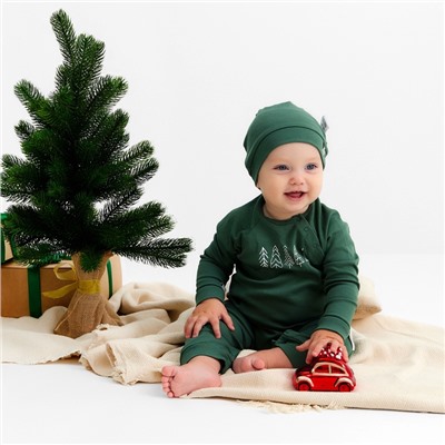 Комбинезон детский с шапочкой «Крошка Я. Еловые веточки», рост 86-92 см, зелёный