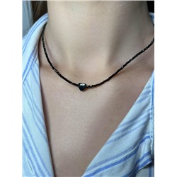 Браслет из серебра с гематитом и чёрной шпинелью родированный - Сердце 925 пробы Бр-01сч