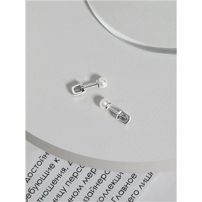 Серьги-пусеты из серебра с культивированным жемчугом родированные 925 пробы 4-496р1005