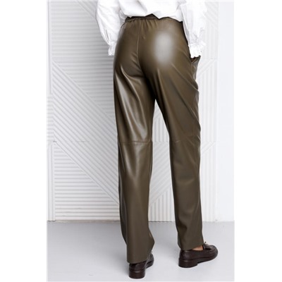 Брюки из экокожи на резинке 422 (Хаки)