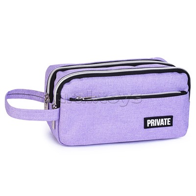 Пенал "Private" 22,5x11x9 см, прямоугольный для 80 предметов, плотный износостойкий полиэстер с водоотталкивающей пропиткой, с 2-мя отделениями на молнии, наружный объемный карман на молнии, с аппликацией из каучука, с ручкой-петлей, сиреневый