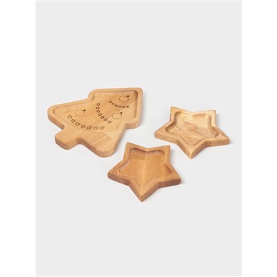 Подарочный набор деревянной посуды Adelica «Волшебство», менажницы: ёлка 24×18.5×1.8 см, звезда 15×15×1.8 см, масло 100 мл, в подарочной коробке