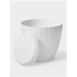 Горшок для цветов с поддоном Ribbed, пластиковый, 15×15×13 см, белый