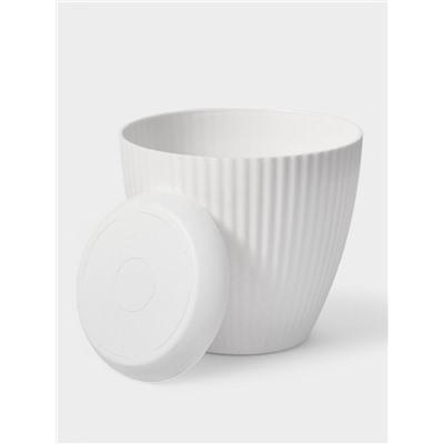 Горшок для цветов с поддоном Ribbed, пластиковый, 15×15×13 см, белый