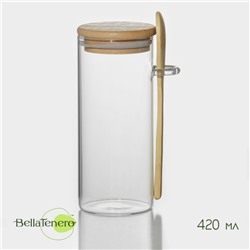 Банка для сыпучих BellaTenero «Эко», 420 мл, 6.7×15.5 см, с бамбуковой крышкой, с ложкой, стекло, прозрачная