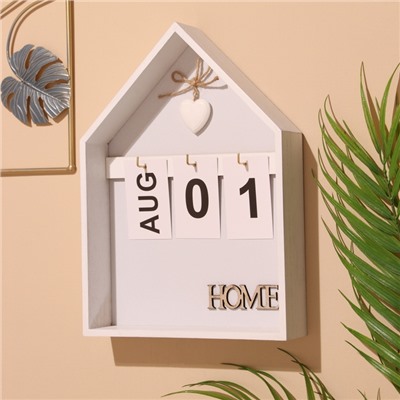 Сувенир вечный календарь подвесной HOME, 5×20×28 см, дерево, белый