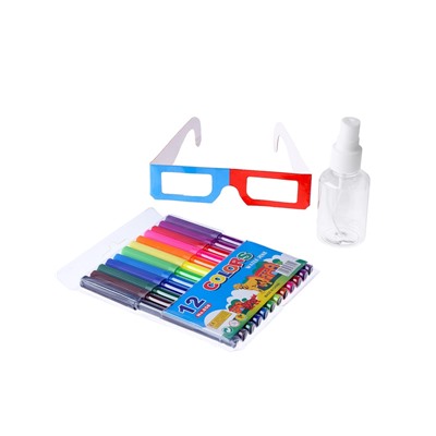 УЦЕНКА Книжка-раскраска многоразовая «Новый год» фломастеры 12 цв, 3D очки, бутылочка