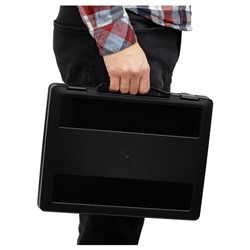 Портфель пластиковый 350х270х45 мм черный, с выдвижной ручкой и защелками ПФ21 Стамм