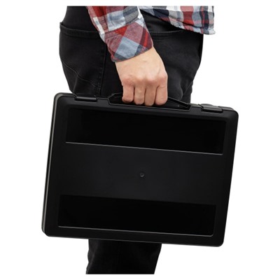 Портфель пластиковый 350х270х45 мм черный, с выдвижной ручкой и защелками ПФ21 Стамм