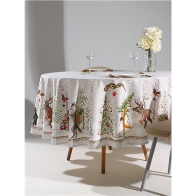 УЦЕНКА Скатерть Этель "Новогоднее чудо" d=220см +/-3см с ВГМО, 100%хл, саржа 190гр/м2