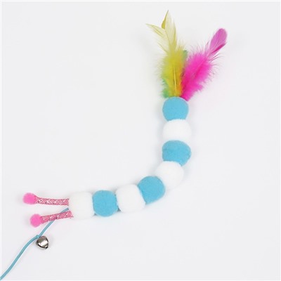 Дразнилка-удочка «Гусеница с перьями», ручка 49 см, голубая