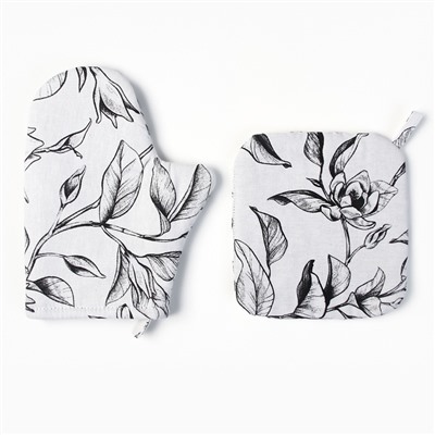 Набор кухонный «Доляна» Plant leaves: варежка 20×27 см, прихватка 19×19 см, 100% хлопок, 250 г/м²