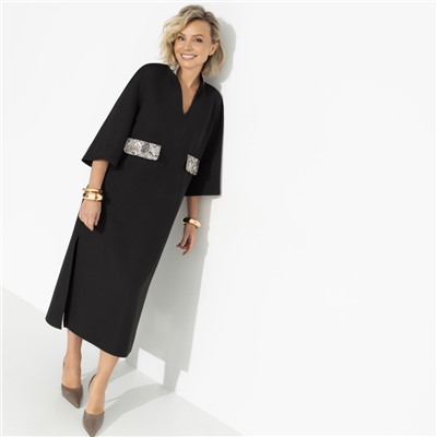 Платье с акцентными элементами из экокожи, Деловая леди (black)